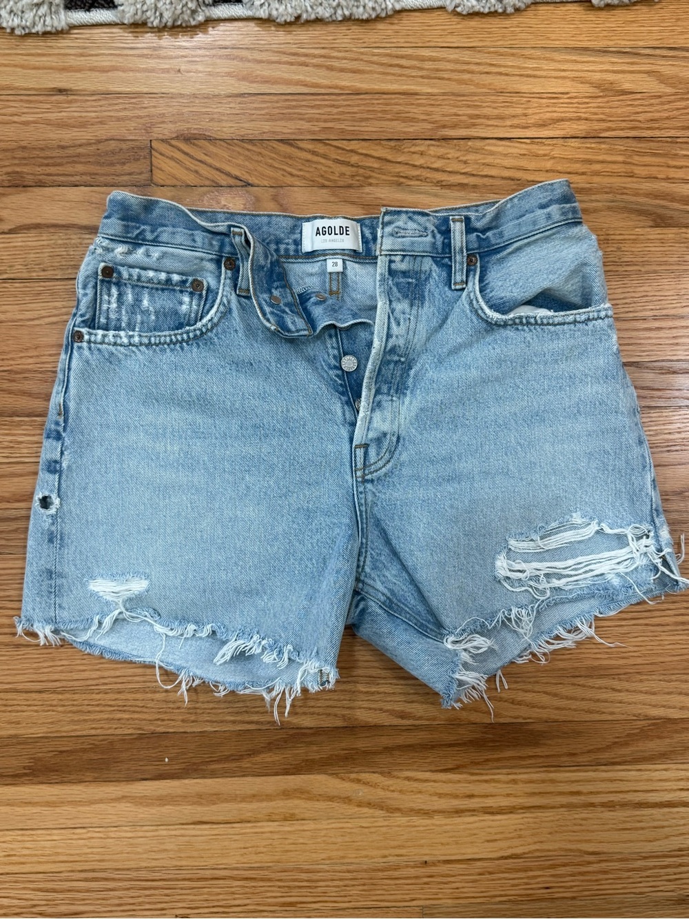 Agolde Parker Shorts - Light Blue Distressed Denim